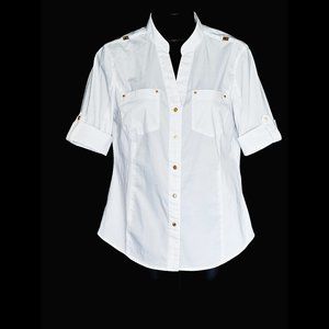 Anne Klein Women's White Button-Down Shirt Size L